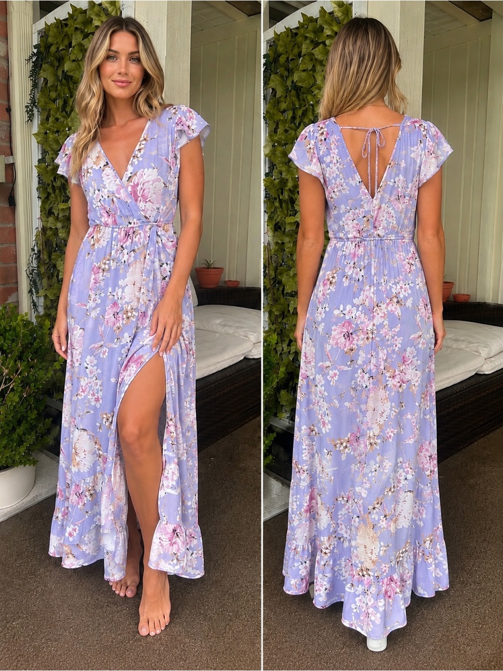 Band of Gypsies Lavender Floral Maxi Dress Tie Waist Sz S